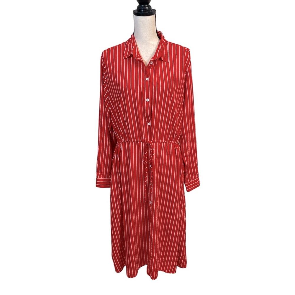 Timmy Hilfiger Nautical Striped Red and White Long Sleeve Shirtdress Size XL
